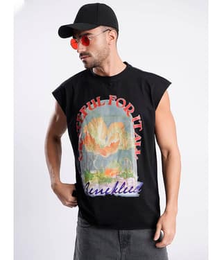 Bene Kleed Men 100% Cotton Oversized Fit Printed T-Shirt ( Black )