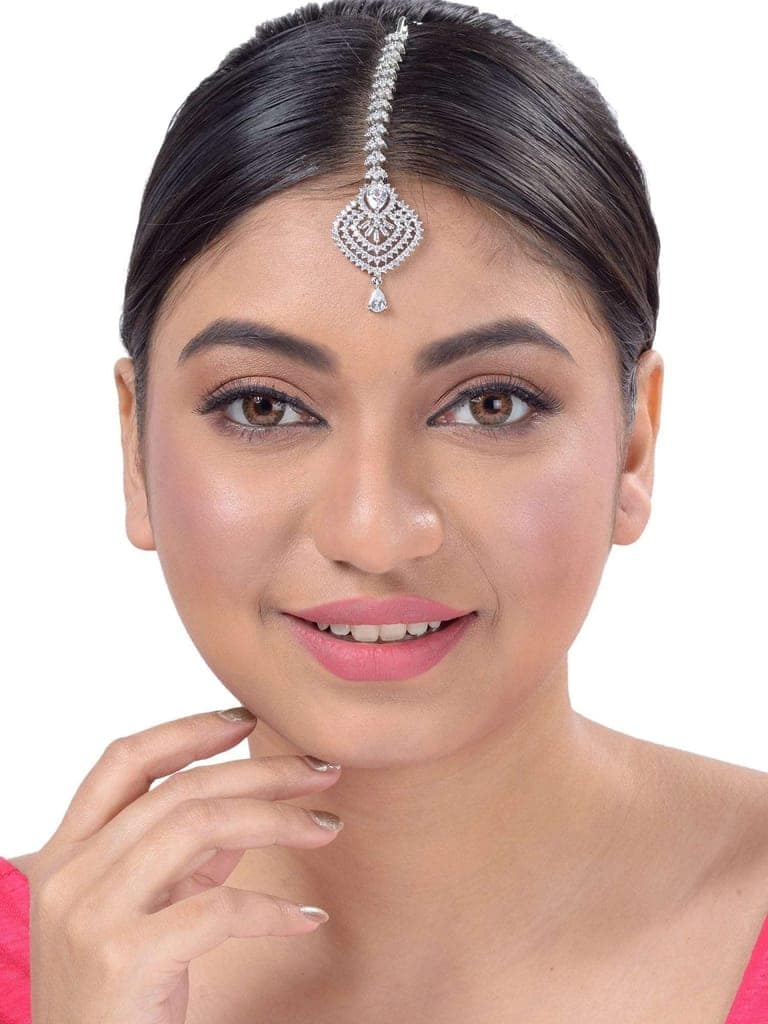 Beautiful Diamond shaped Maang Tikka AD studded Silver plated for Women & Girls