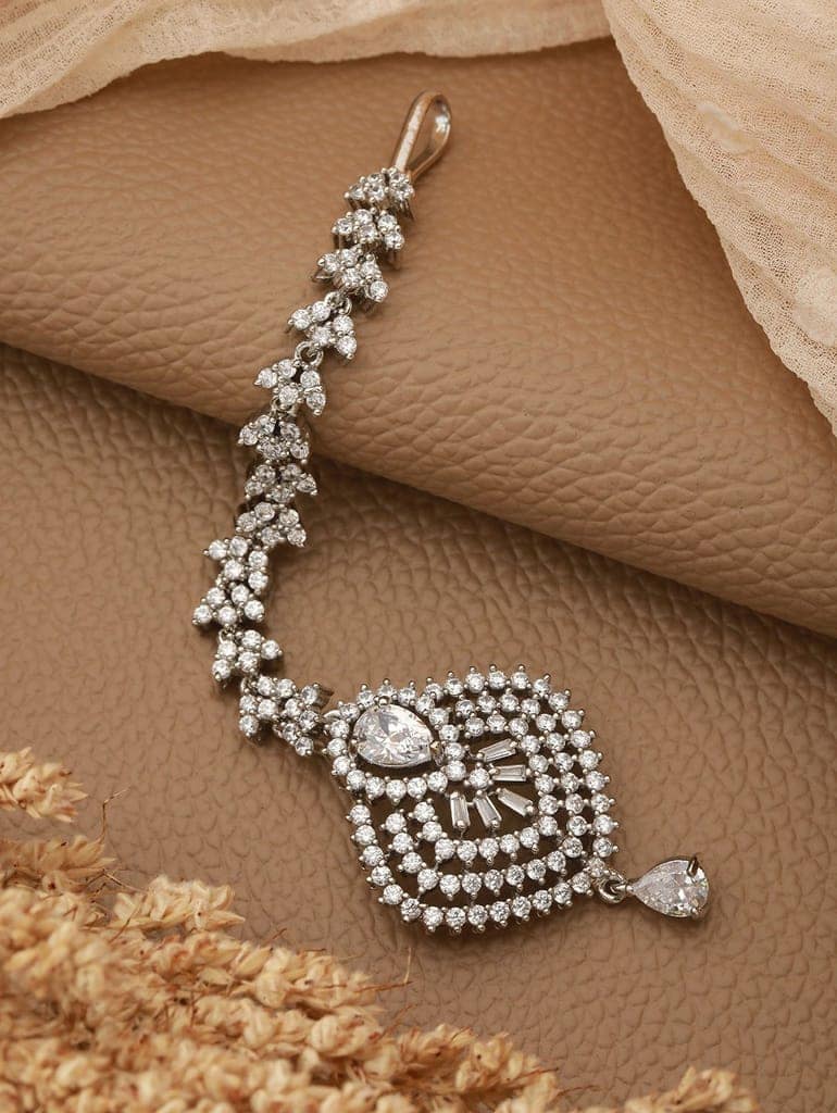 Beautiful Diamond shaped Maang Tikka AD studded Silver plated for Women & Girls view 2