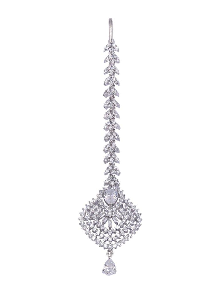 Beautiful Diamond shaped Maang Tikka AD studded Silver plated for Women & Girls view 4