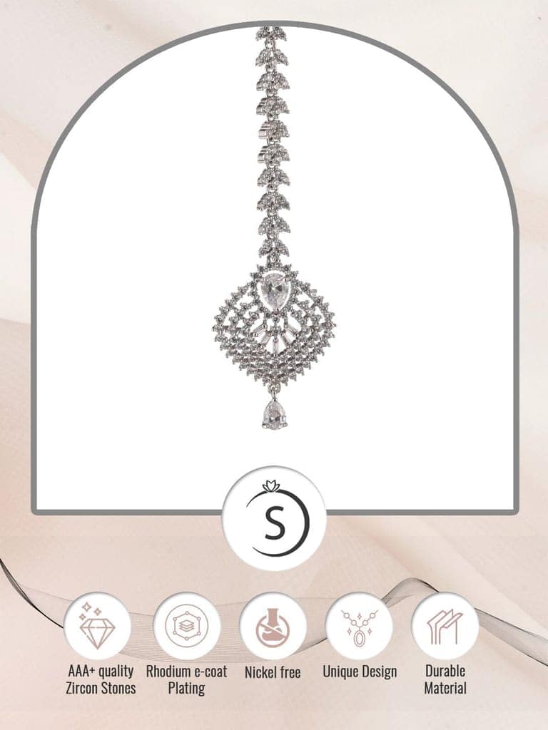 Beautiful Diamond shaped Maang Tikka AD studded Silver plated for Women & Girls view 7
