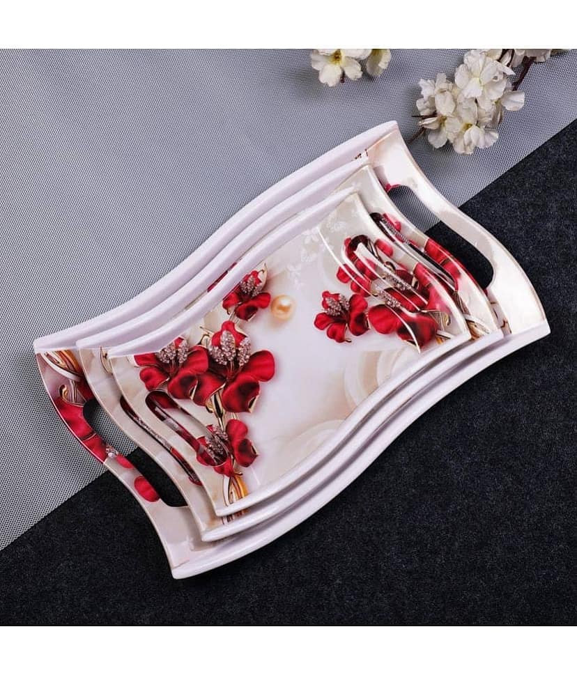 HomePro - Rose Petals Design Tray Multicolor Serving Tray ( Set of 3 ) view 2