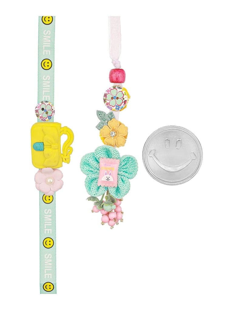 Set Of 2 Cute Handcrafted Ribbon Flower Toy Rakhi Smiley 10 gram 999 Round Silver Coin view 2