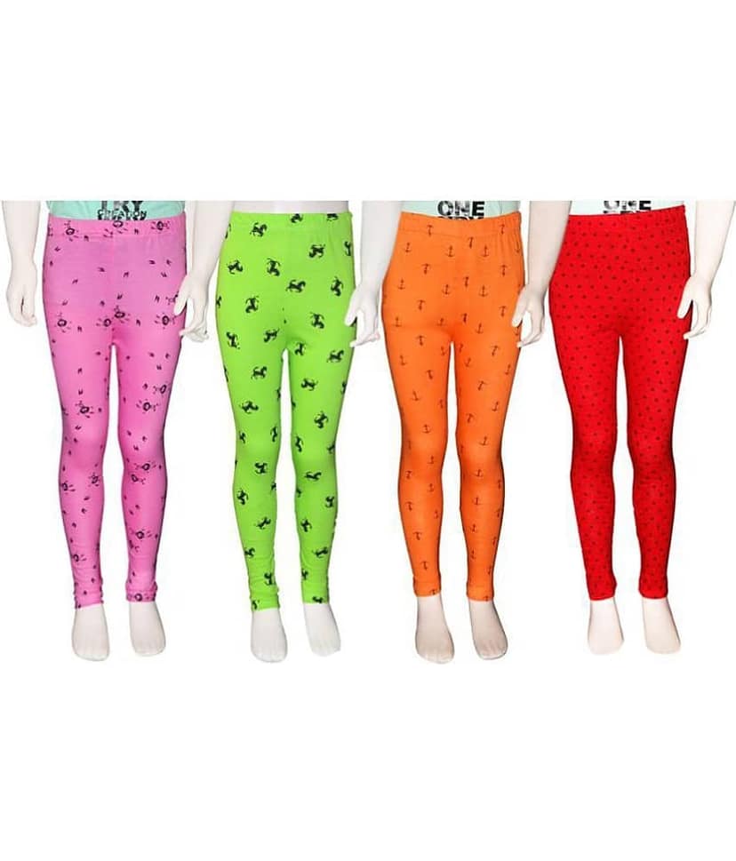 FnMe Pack of 4 Girls 100% Cotton Leggings ( Baby Pink )