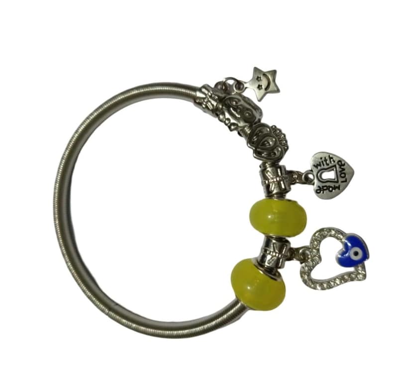 Pandora Style European Charm Bracelet with Heart and Star Charms view 3