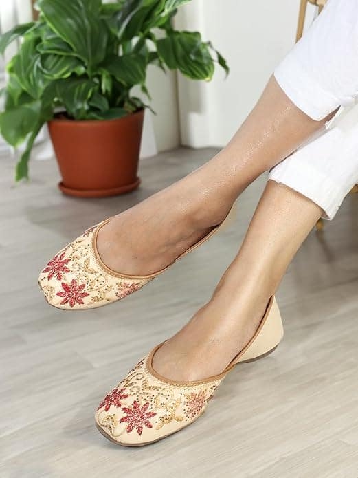 Women's Ethnic Punjabi Juttis | Traditional Slip-On Flats with Peacock Embroidery | Cushioned Footbed for Comfort | Comfortable & Stylish Punjabi Juttis for Girls & Women view 5