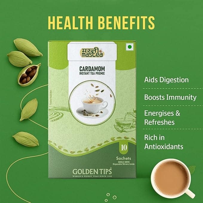 Golden Tips All-in-1 Instant Premix Cardamom Tea, 14g Per Serve, Quick & Easy To Make Elaichi Chai, 10 Sachets view 3