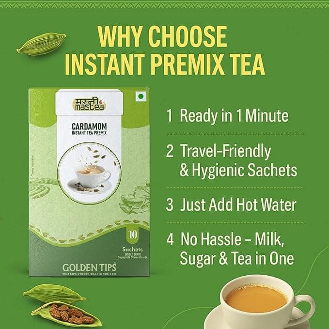 Golden Tips All-in-1 Instant Premix Cardamom Tea, 14g Per Serve, Quick & Easy To Make Elaichi Chai, 10 Sachets view 4