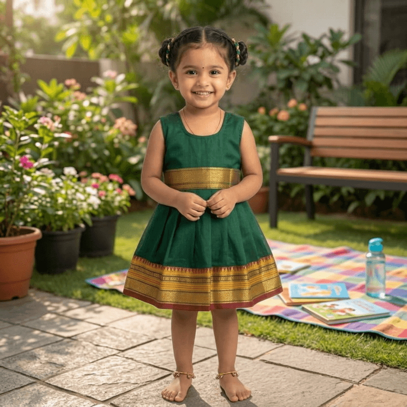 Mom and Me Baby Girls Summer Frock Dress (0–5 Years) | Soft Acrylic Cotton with Pure Cotton Lining | Sleeveless Round Neck | Lightweight & Breathable (in, Age, 12 Months, 18 Months, Regular, Green) view 3