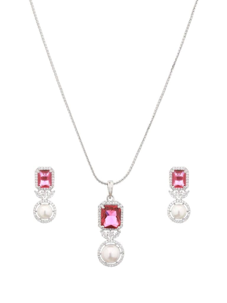 Silver Plated Red CZ Studded Pearl Beaded Minimal Locket jewellery Set view 10