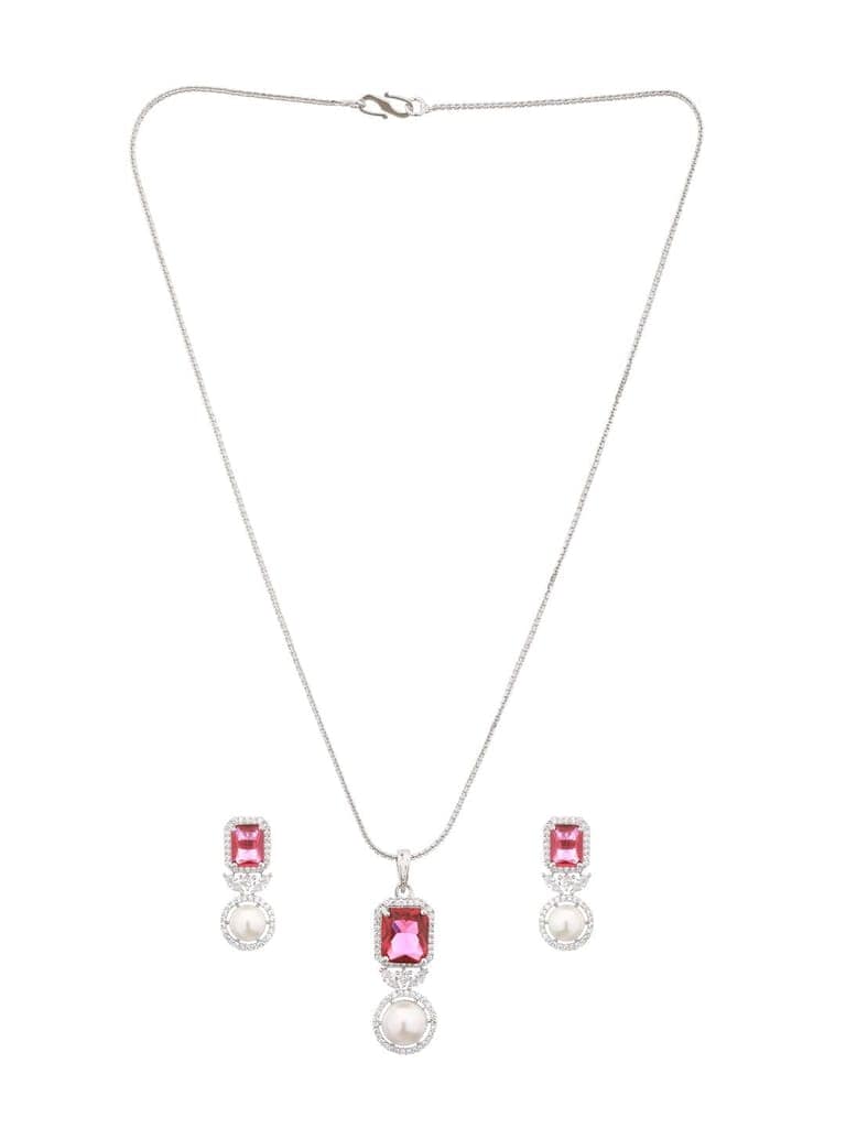 Silver Plated Red CZ Studded Pearl Beaded Minimal Locket jewellery Set view 5