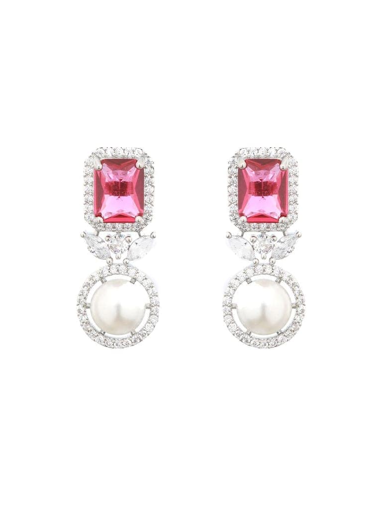 Silver Plated Red CZ Studded Pearl Beaded Minimal Locket jewellery Set view 9