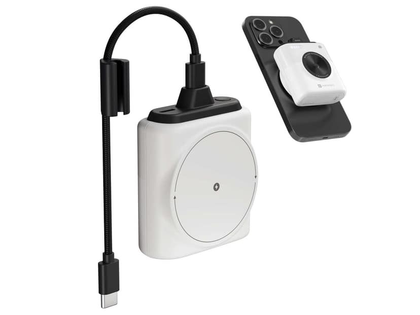 Portronics Moji 10 10000mAh mini Powerbank, Detachable Type C Cable, LED Indicator, 20W Wired Output - White