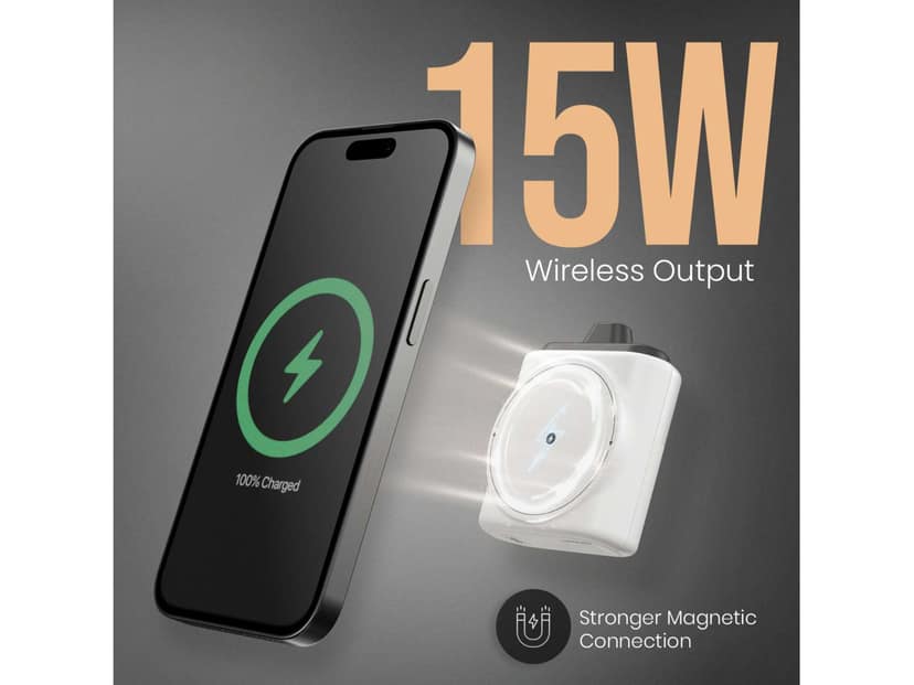 Portronics Moji 10 10000mAh mini Powerbank, Detachable Type C Cable, LED Indicator, 20W Wired Output - White view 2