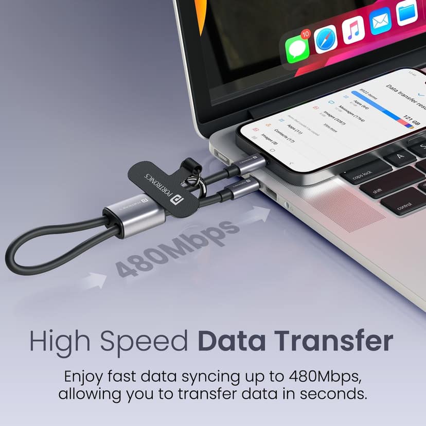 Portronics Velin 60W Type-C to Type-C Fast Charging Cable with Organizer Strap & Keychain, 60W Max Output, Premium Silicon Cable, Built-In Cable Organizer Strap - Black view 3