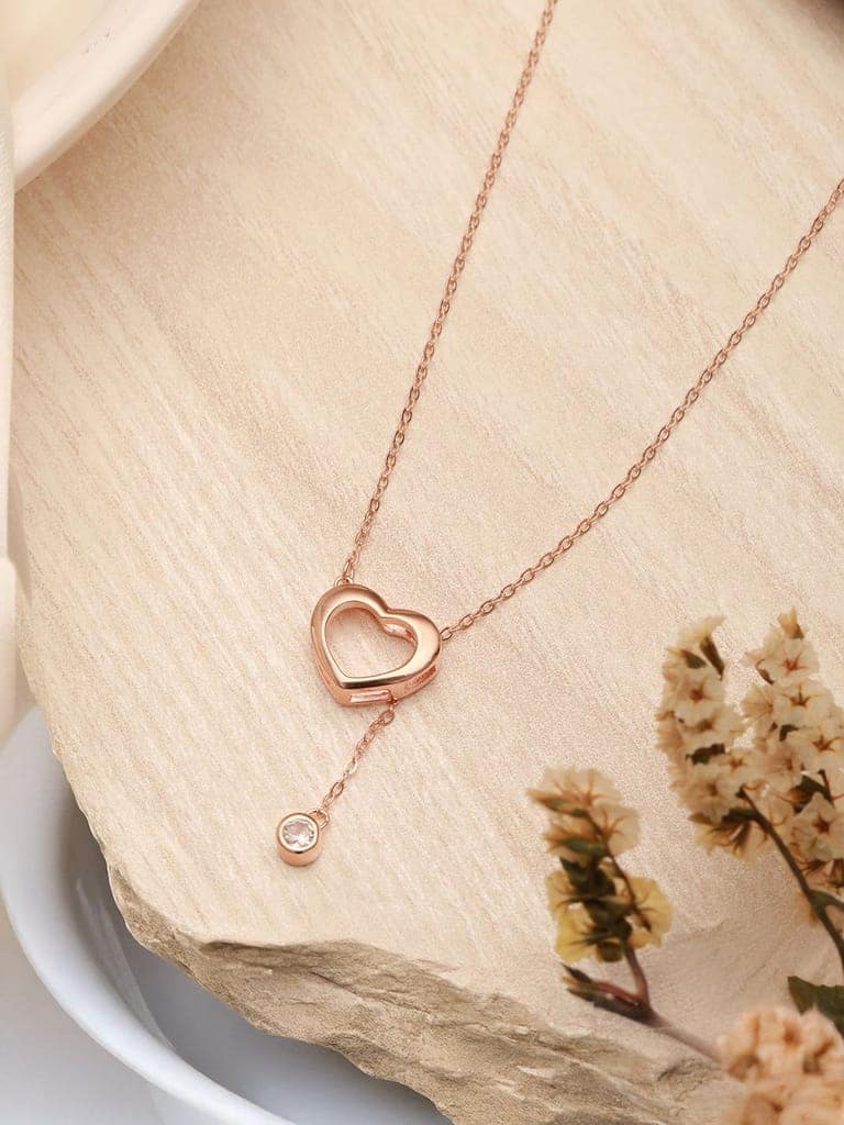 925 Sterling Silver Rose Gold Plated Minimal Charms Heart Pendant Necklace & Chain