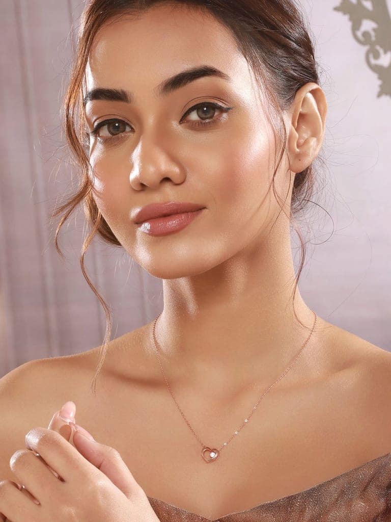 925 Sterling Silver Rose Gold Plated Minimal Charms Heart Pendant Necklace & Chain view 2