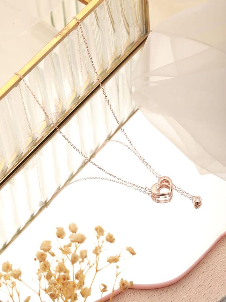 925 Sterling Silver Rose Gold Plated Minimal Charms Heart Pendant Necklace & Chain view 7