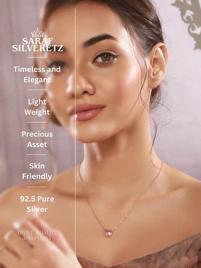 925 Sterling Silver Rose Gold Plated Minimal Charms Heart Pendant Necklace & Chain view 8