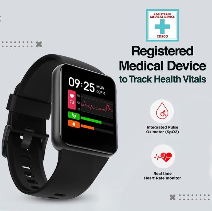 GOQii Smart Vital Lite SpO2 1.4" HD, Smart Notification Waterproof Smart Watch for Android Phones, Blood Oxygen, Fitness, Sports & Sleep Tracking with 3 Months Personal Coaching - Black view 3