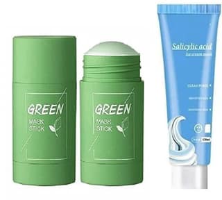 Elecsera Green Tea/Eggplant Purifying Clay Stick Mask with Gel salicylic Ultra Cleansing Ice Cream Mask For All Skin Types Men Women (160 g)