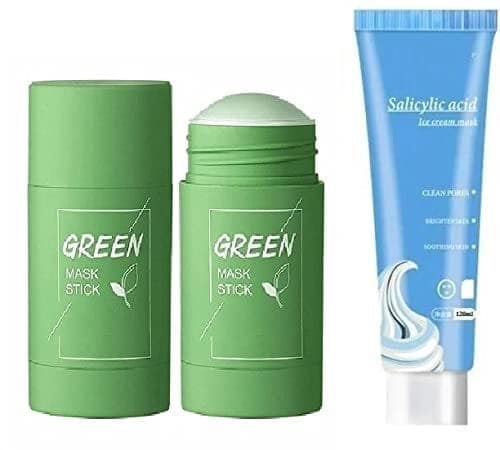 Elecsera Green Tea/Eggplant Purifying Clay Stick Mask with Gel salicylic Ultra Cleansing Ice Cream Mask For All Skin Types Men Women (160 g)