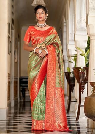 Woven Art Silk Saree in Green