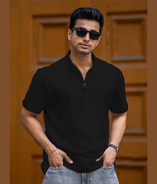 Leotude Men Cotton Blend Regular Fit Solid Polo T Shirt ( Black )