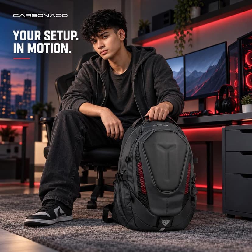Carbonado Large Size Gaming Backpack For 17.3 Inch Laptop Backpack Compatible For Carrying Gaming Accessories With Usb Type C Charging Port (Black) view 2