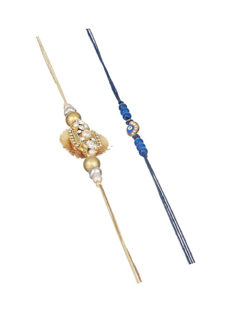 Set Of 2 Evil Eye & Stone Studded Traditional Handcrafted Thread Rakhi With Roli Chawal view 4