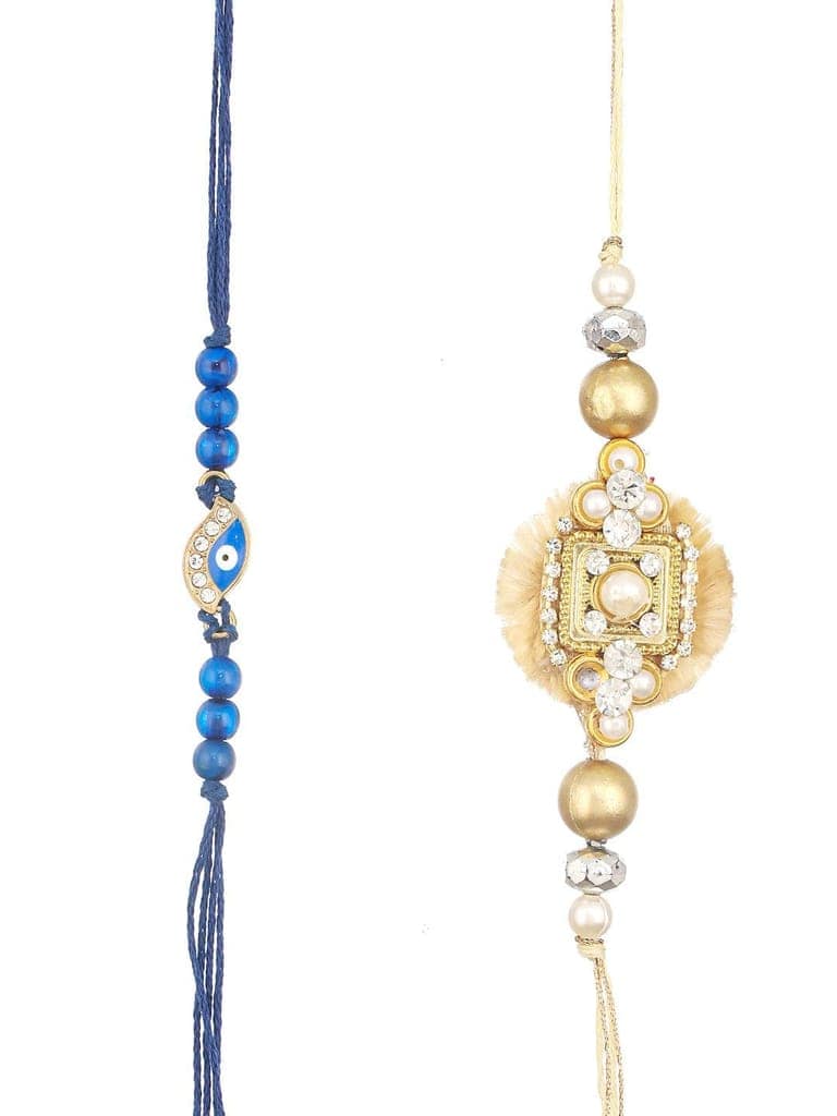 Set Of 2 Evil Eye & Stone Studded Traditional Handcrafted Thread Rakhi With Roli Chawal view 5