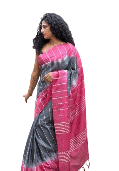 Kota Viscose Silk Saree for Women with Flag Stripe Body and Matching Blouse view 2