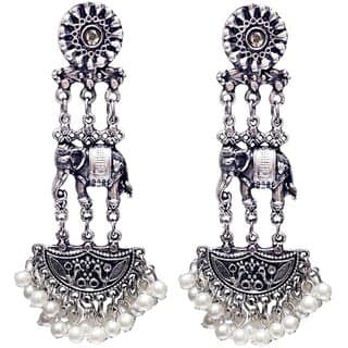 Ibbie German Oxidised silver Elephant Stylish Silver Color Metal Stud Jhumka Earrings for Women Girls