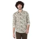Mufti Off White & Green Floral Print Slim Fit Casual Shirt