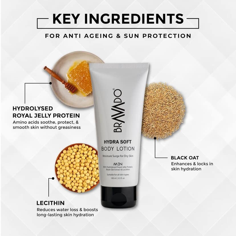 BRAVADO Hydra Soft Body Lotion with SPF | Deep Moisturizing & Nourishing | Soothing, anti-aging, & Anti Irritant Skin | Repair Rough, Dry Skin | Body Cream, Moisturizing Cream, Jelly Protein | 100ml view 3