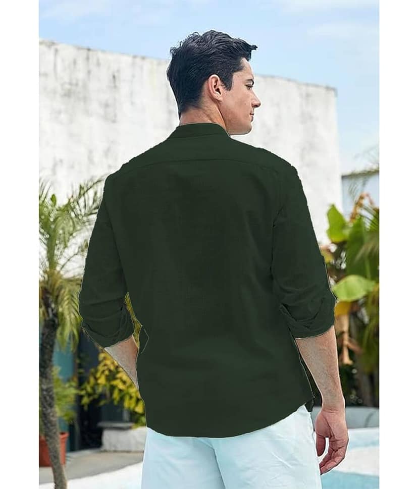 UNI VIBE Dark Green Cotton Men's Shirt Style Kurta ( Pack of 1 ) view 2