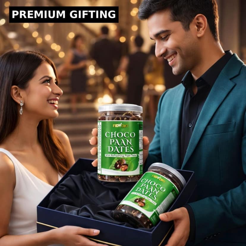 FIDVOJO Luxury Choco Paan Stuffed Dates � Banarasi Paan Filled Premium Dates with Dark Chocolate Coated | Guilt-Free Healthy Mithai & After-Meal Mukhwas (Refreshing Mouth Freshener) | 250g view 4