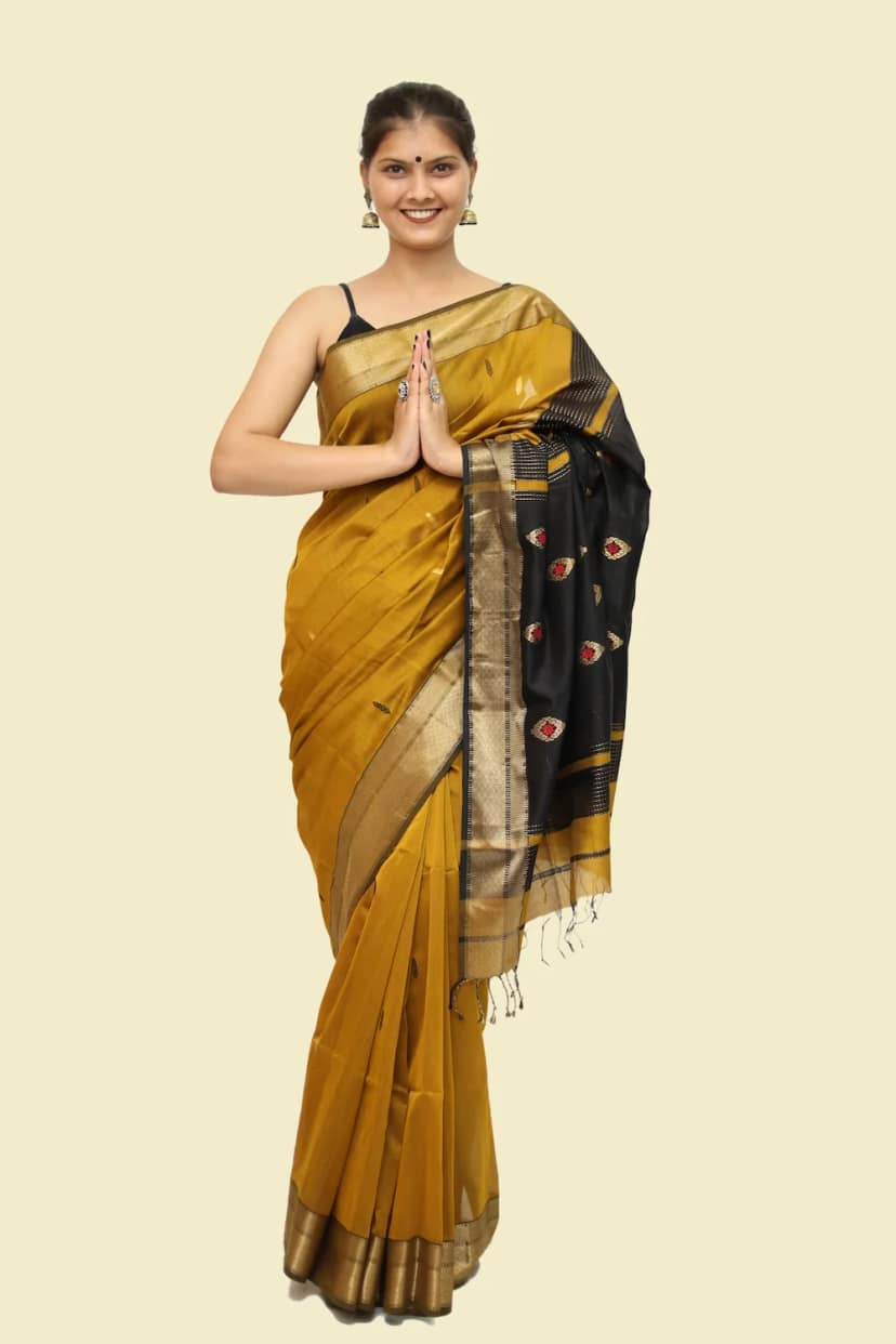 Elegant Heritage Meena Buta handloom Saree with Tassels view 3