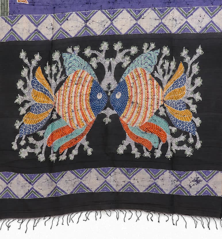 Handcrafted Batik Print Maheshwari Cotton By Silk Saree view 2