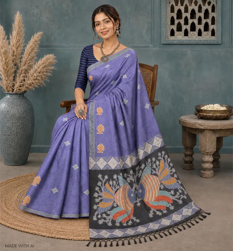 Handcrafted Batik Print Maheshwari Cotton By Silk Saree view 7