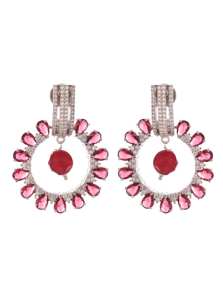 Silver Plated Red AD studded Statement Hoop Earring view 2