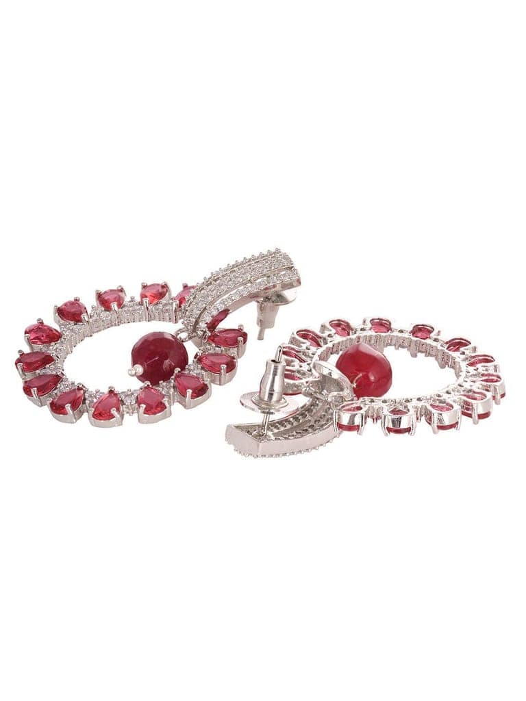 Silver Plated Red AD studded Statement Hoop Earring view 3