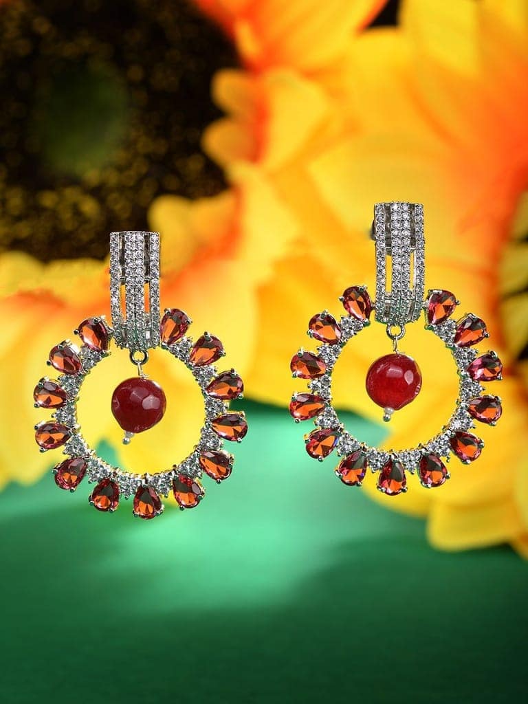 Silver Plated Red AD studded Statement Hoop Earring view 5