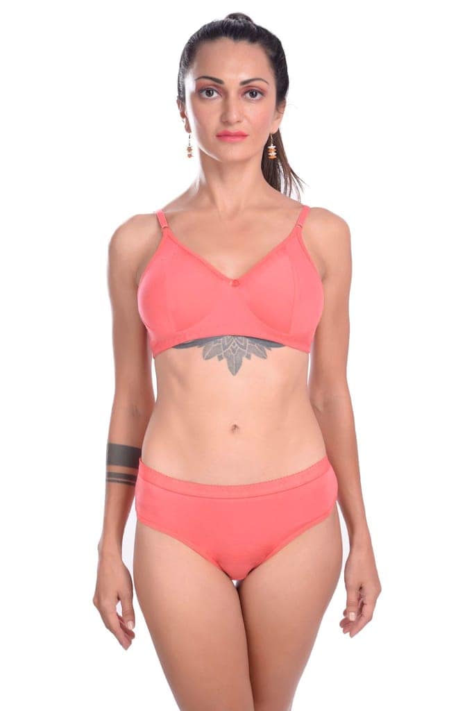 Plain Pure Cotton Bikini Bra Panty set view 4