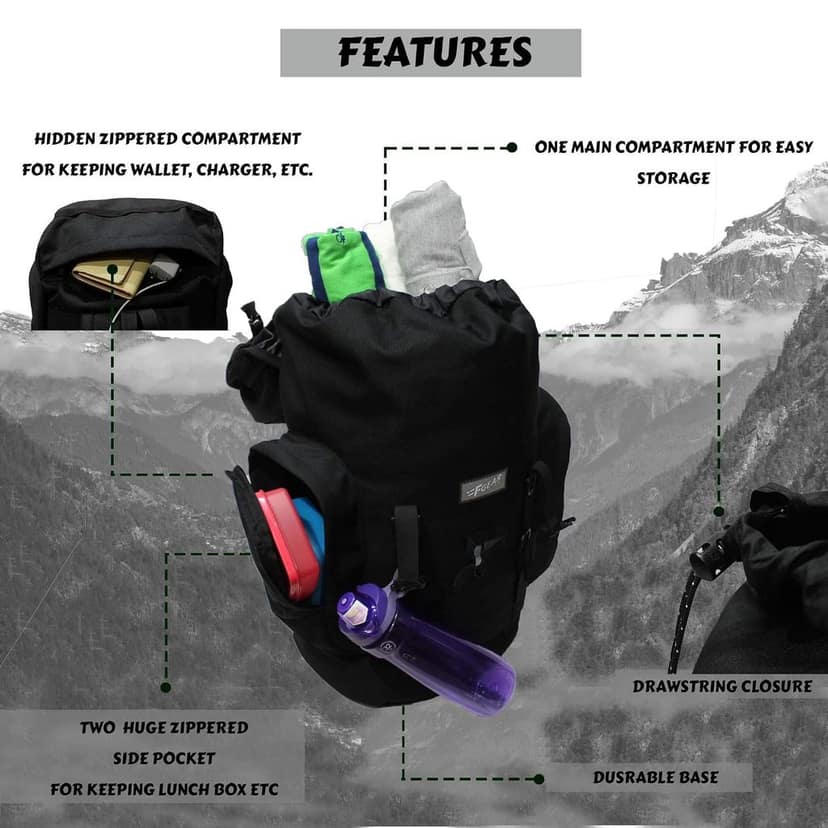 Platoon 46L Large Trekking Backpack with Multi Pocket|Army Military Camo Rucksack Bag for Men Women Boys|Drawstring|Water resistant Light Weight|Hiking Daypack Weekender Camping bag view 3
