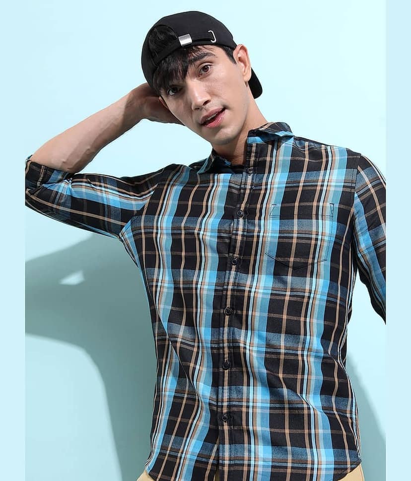 Ketch Cotton Blend Slim Fit Checks Full Sleeves Men's Casual Shirt - Blue ( Pack of 1 )
