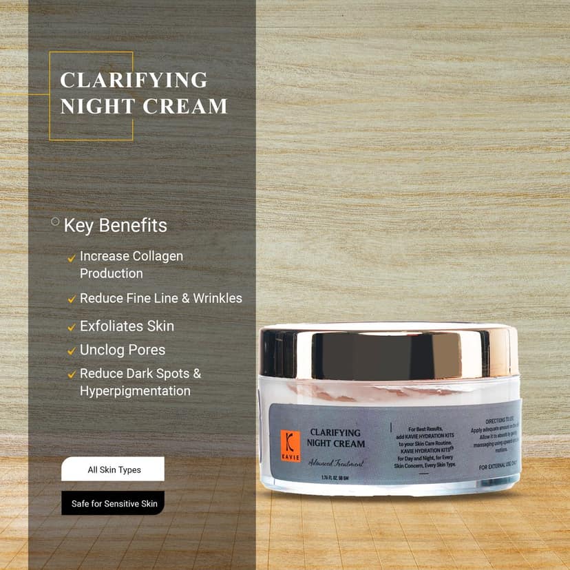 KAVIE Clarifying Night Cream – with Retinol, Ashwagandha Advanced Skincare Treatment | Dark spot | Fine lines & Wrinkles | for Men & Women view 3