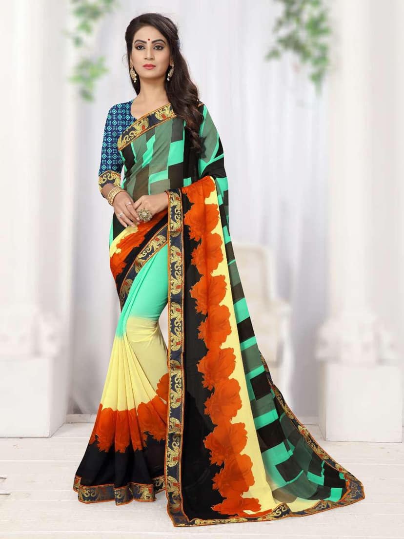 TheHangr Women's Casual Chiffon Saree With Blouse Piece - Multicolour