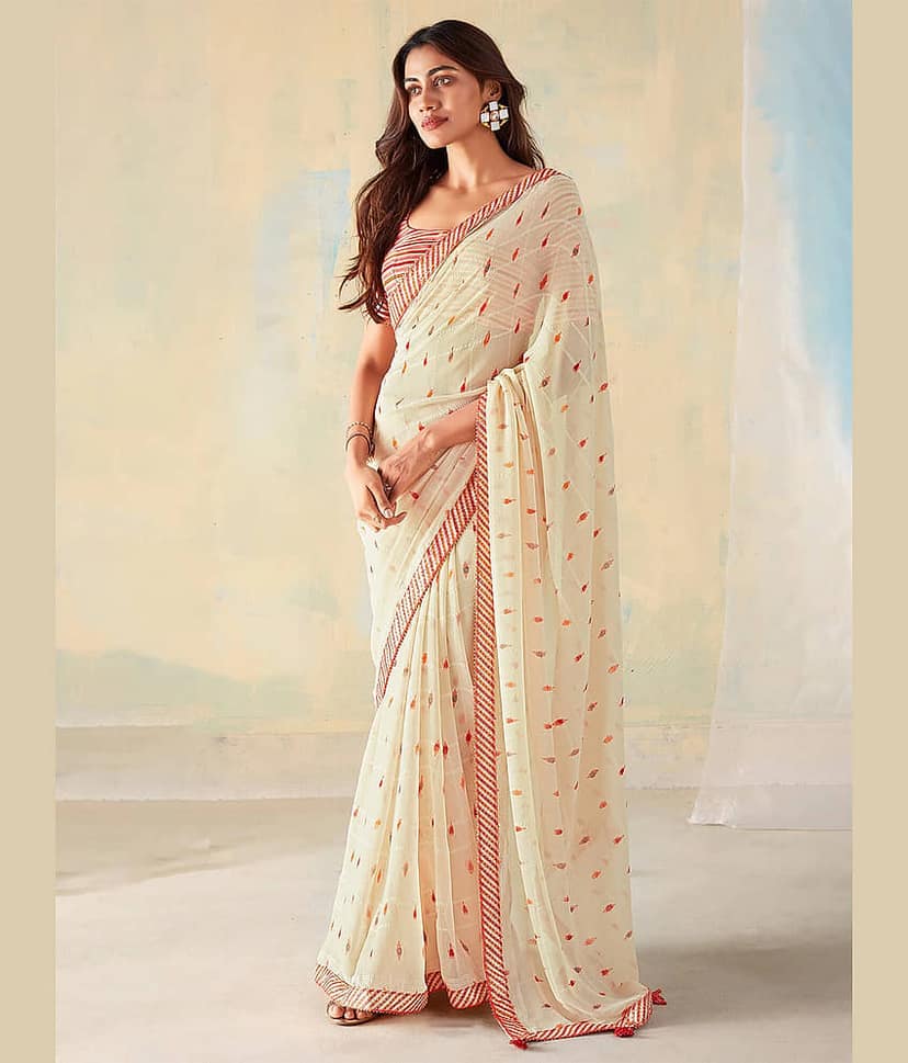 BLEESBURY Georgette Checks Saree With Unstitched Blouse Piece ( Green )