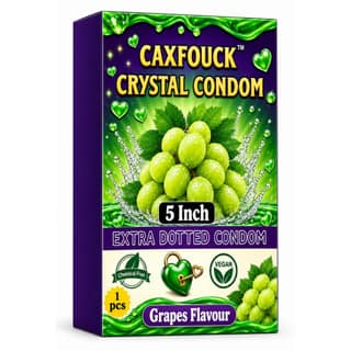 Caxfouck Crystal Condom Grapes Flavor 5 Inch Extra Dotted & Comfort Reusable Condom (1 Pc)